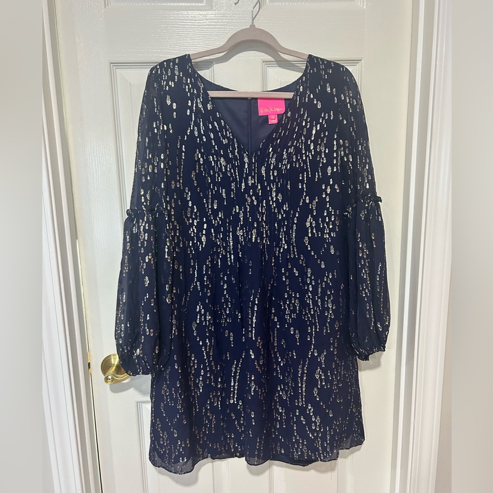 Lilly Pulitzer formal Dress Color Navy and Gold size 12